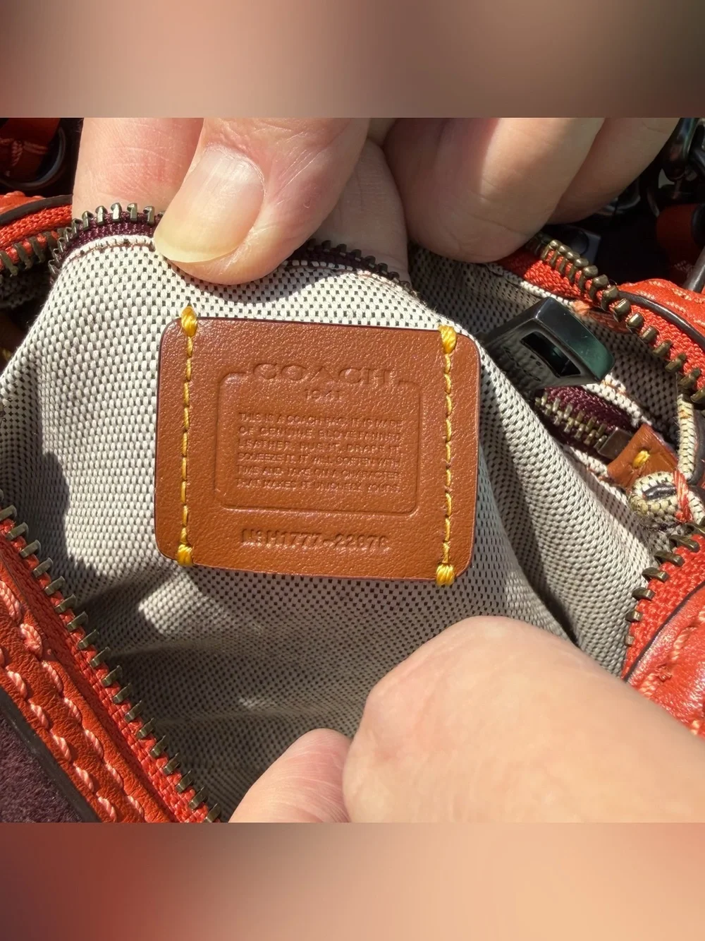 EUC Coach Rogue 17 Vermillion Orange Natural Pebble Leather Crossbody Bag 22978